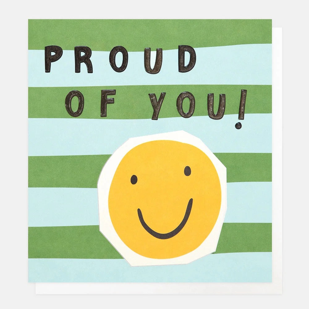 STK012-Caroline G-Blue/Green Stripe Smiley Face Congratulations-Card-Sticker