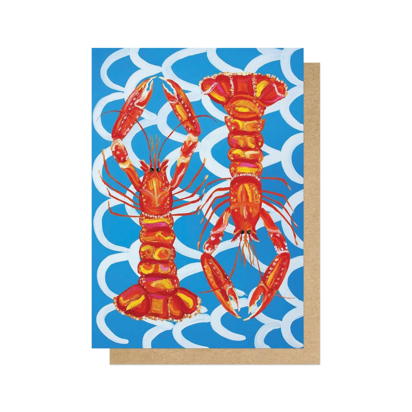 ALISTR004C-East End Prints-Langoustines On Blue Wavey-Card-Alice Straker