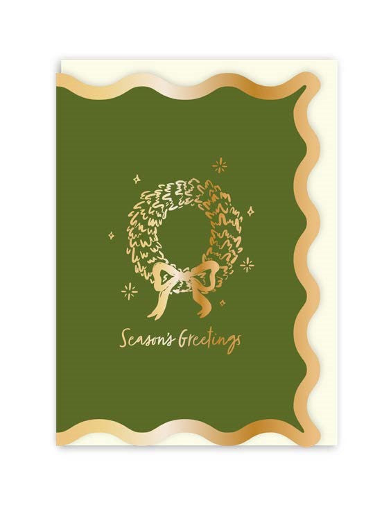 GC344-In Real Life-Seasons Greetings Wreath-Xmas Card-Merry And Bright