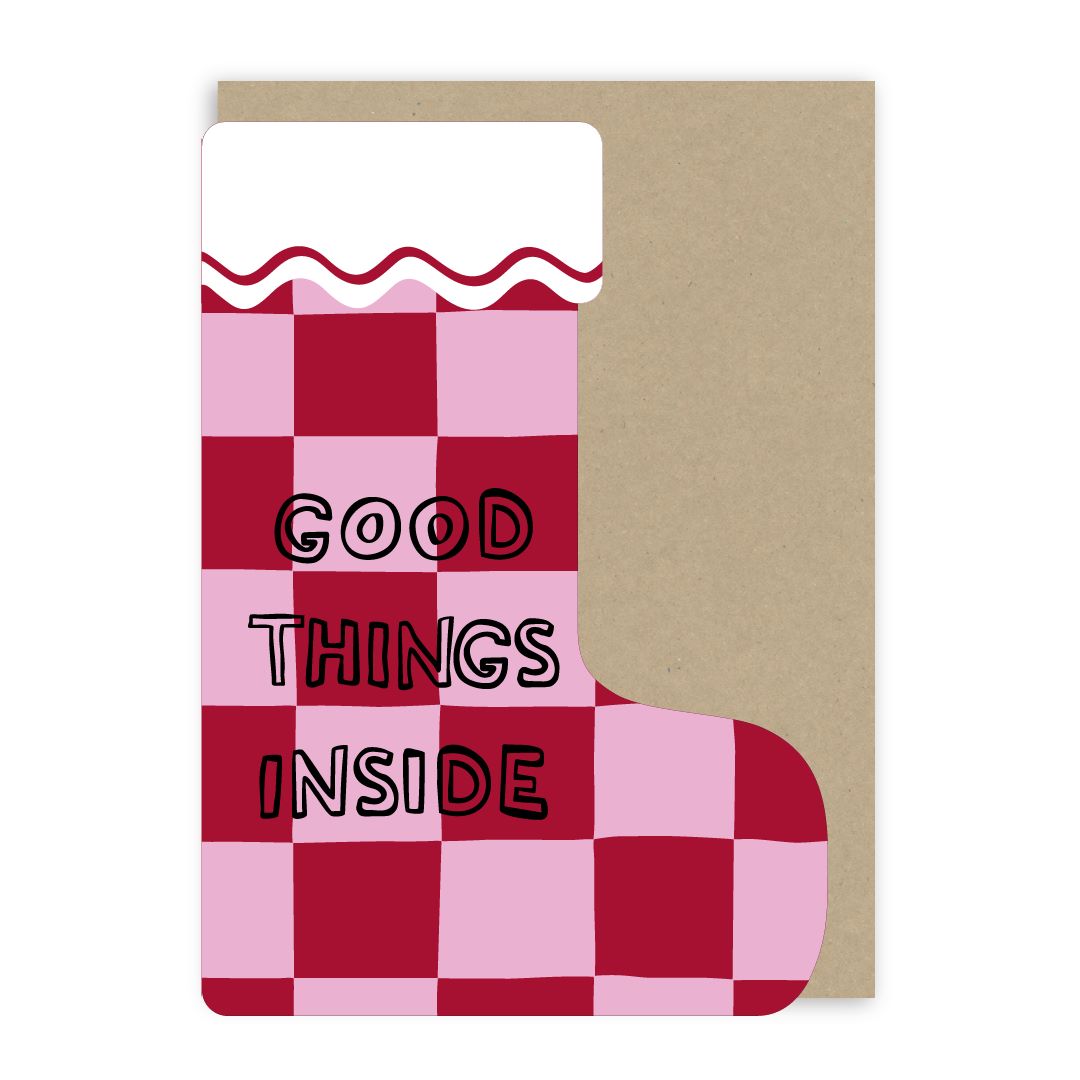 GC434-In Real Life-Good Things Inside-Xmas Card-Merry Little Stockings