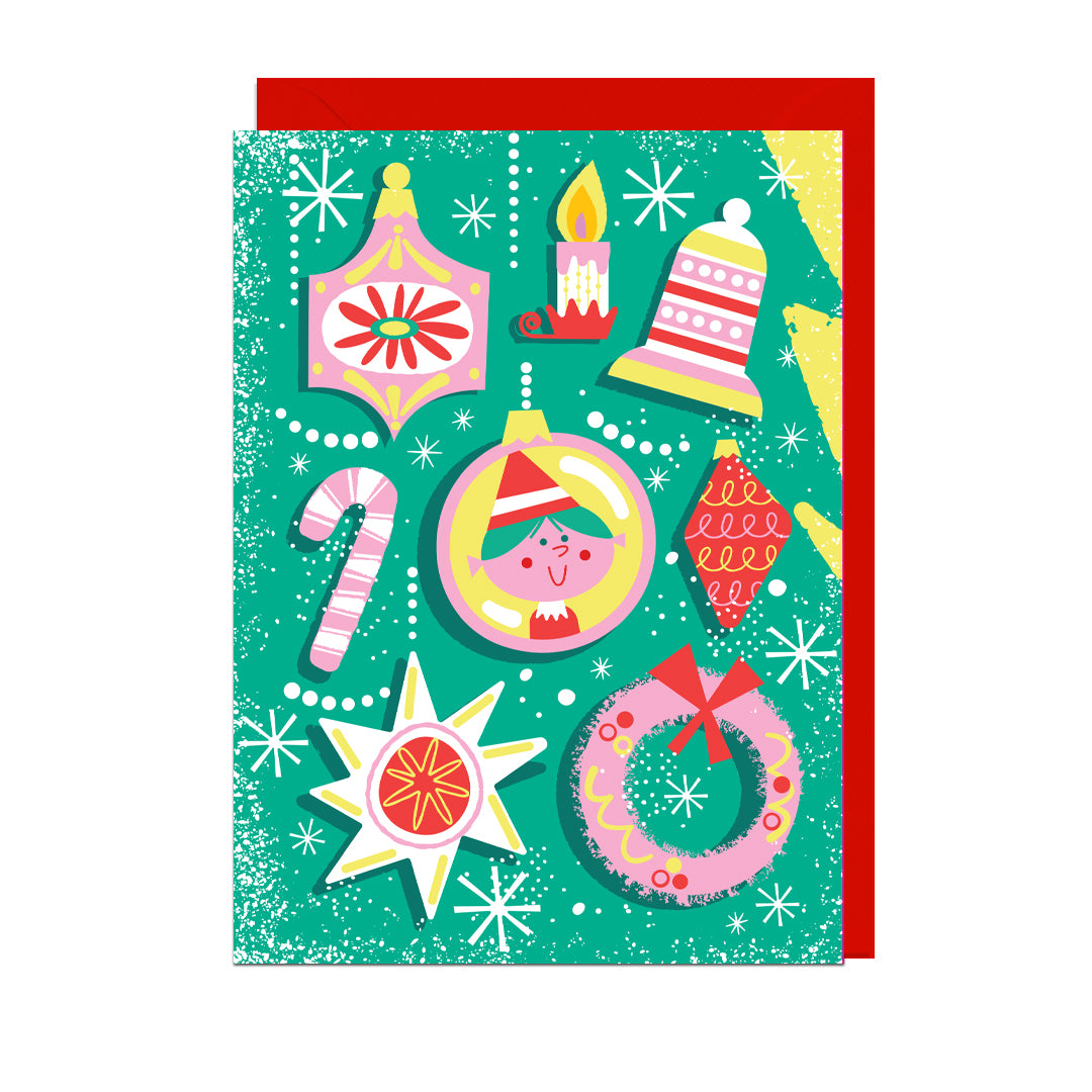 EM104-Jolly Awesome-Elf Christmas Baubles-Xmas Card-