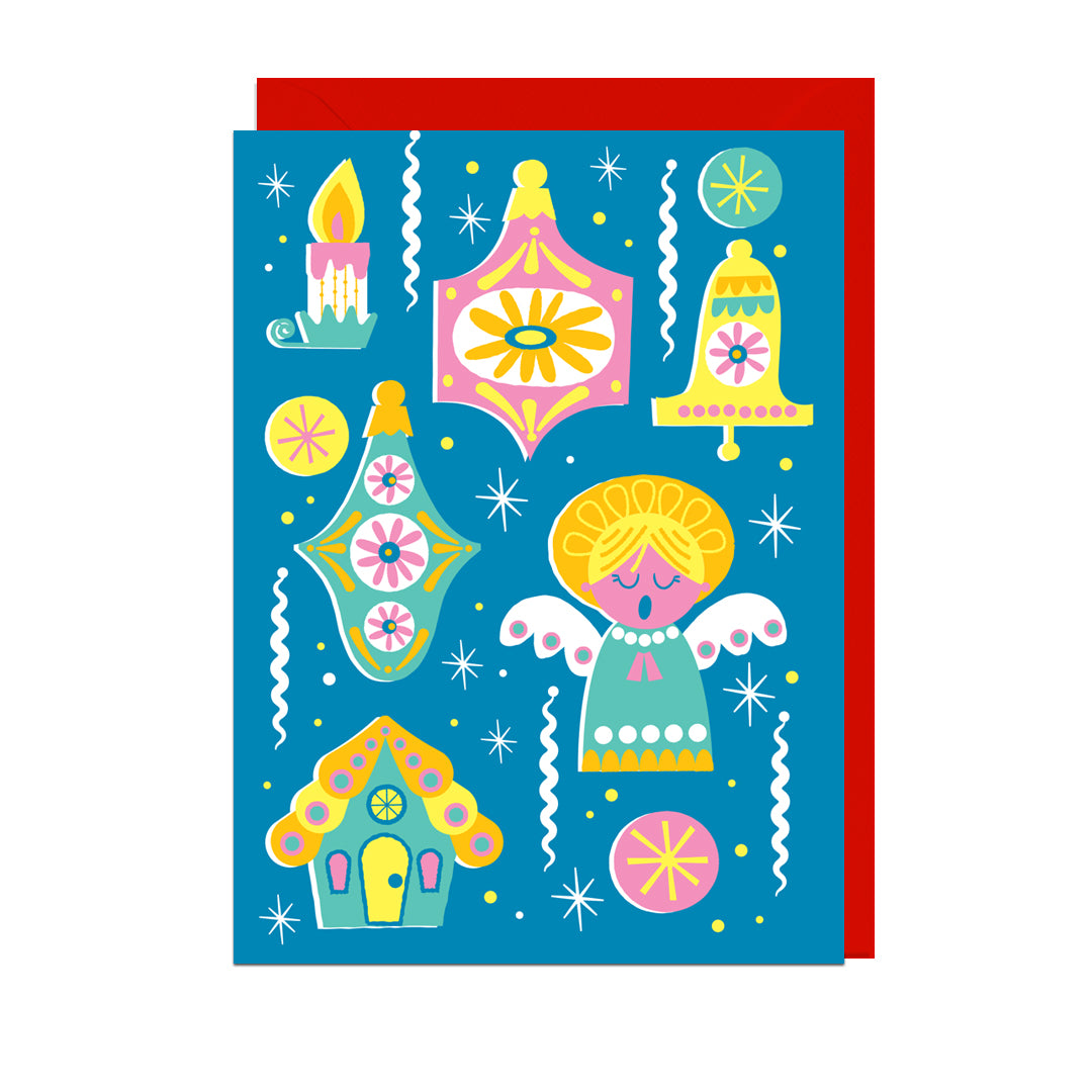 EM105-Jolly Awesome-Angel Christmas Baubles-Xmas Card-