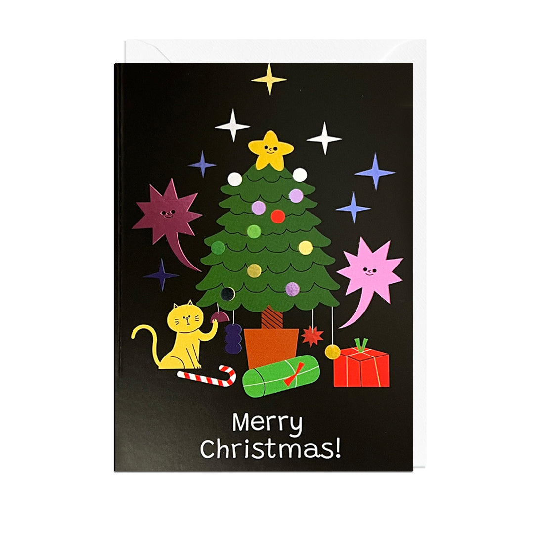 LP102-Jolly Awesome-Merry Christmas Cat Tree Foil-Xmas Card-