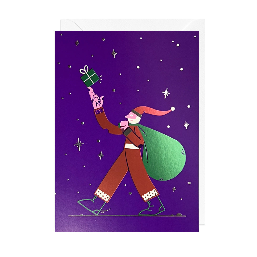 MJ143-Jolly Awesome-Santa Foil-Xmas Card-