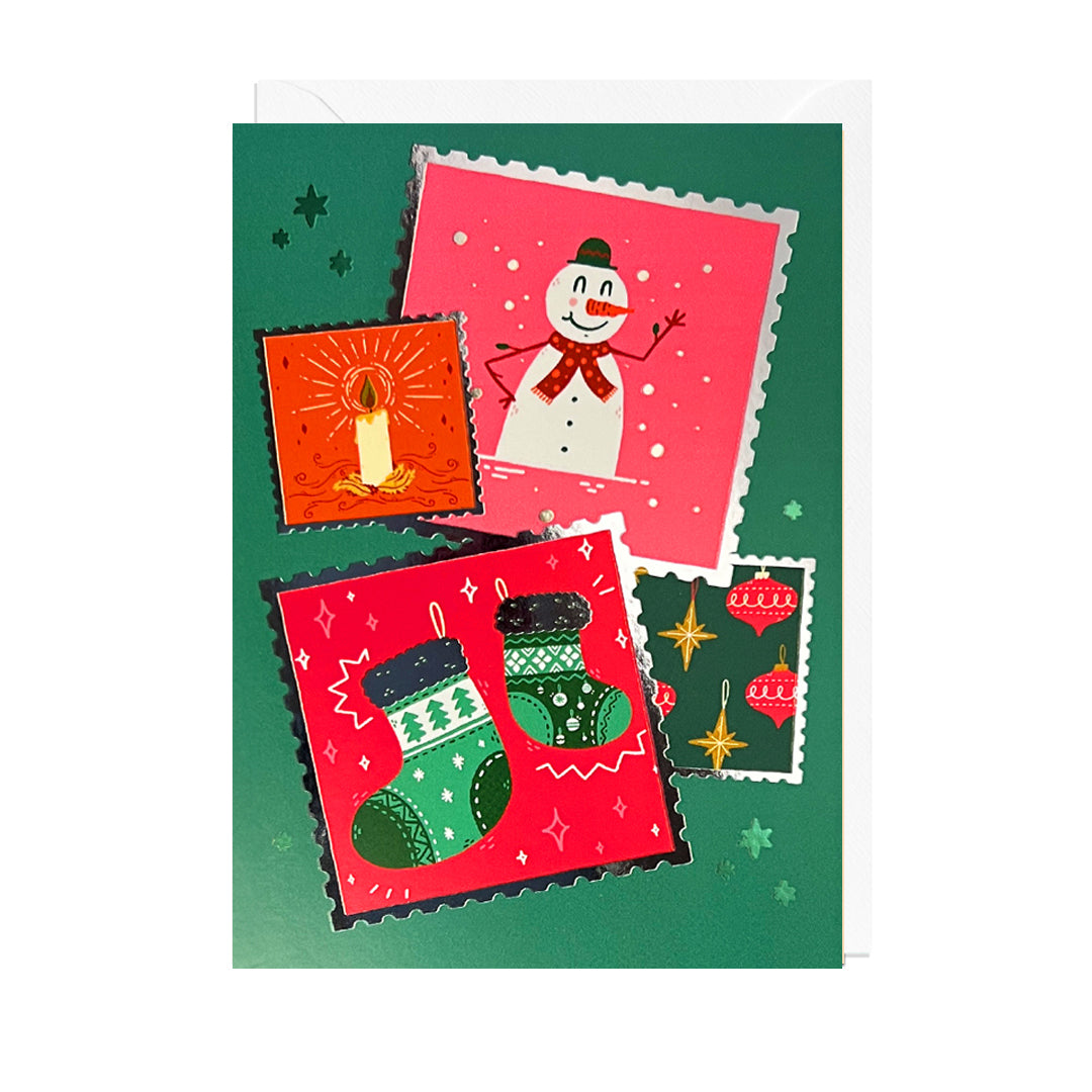 MJ200-Jolly Awesome-Christmas Stamps Foil-Xmas Card-