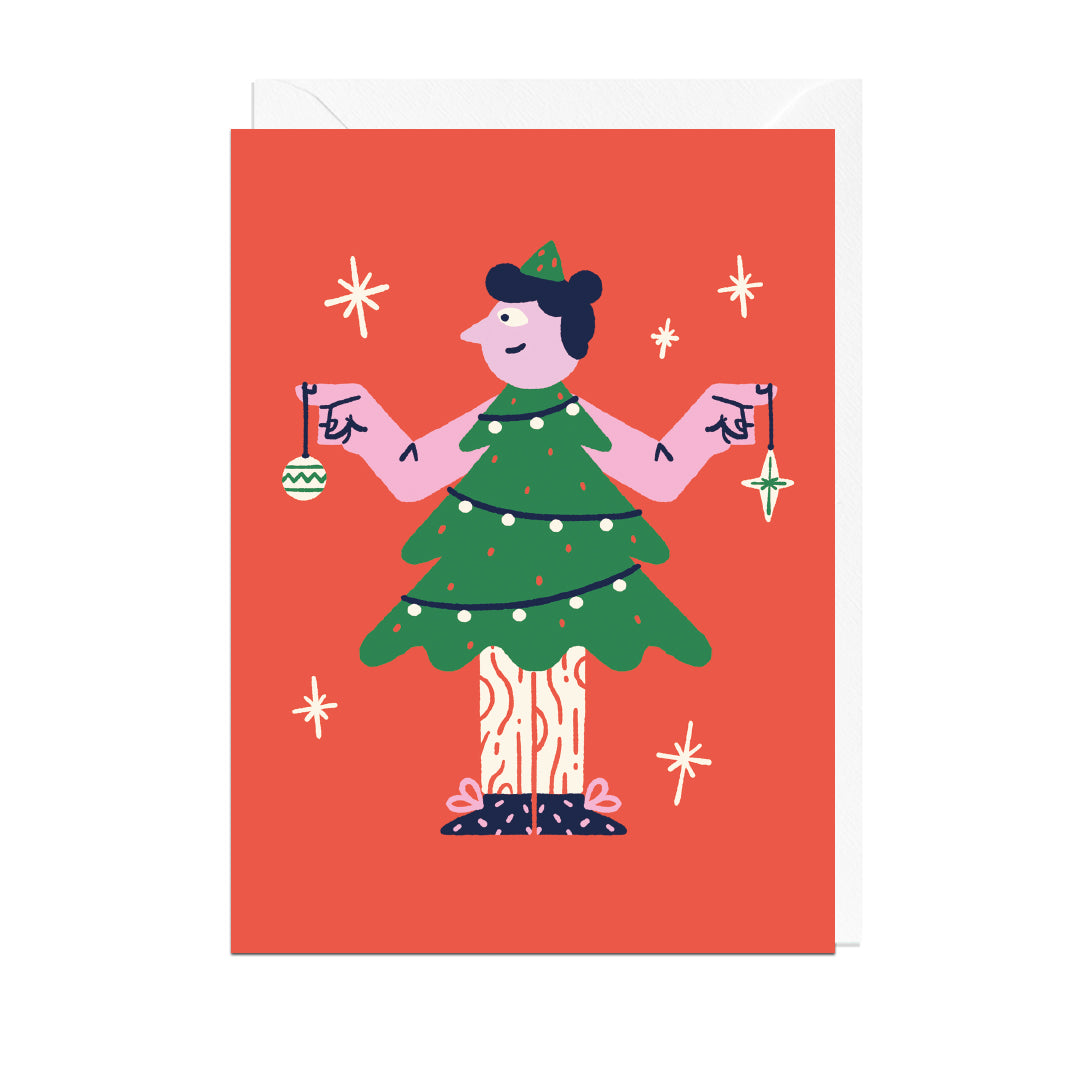 MJ205-Jolly Awesome-Christmas Tree Dress Foil-Xmas Card-