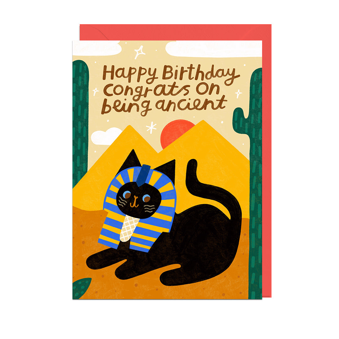 NM126-Jolly Awesome-Happy Birthday Ancient Cat-Card-Nikki Miles
