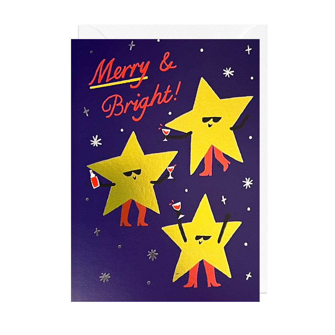 RDF214-Jolly Awesome-Merry & Bright Stars Foil-Xmas Card-