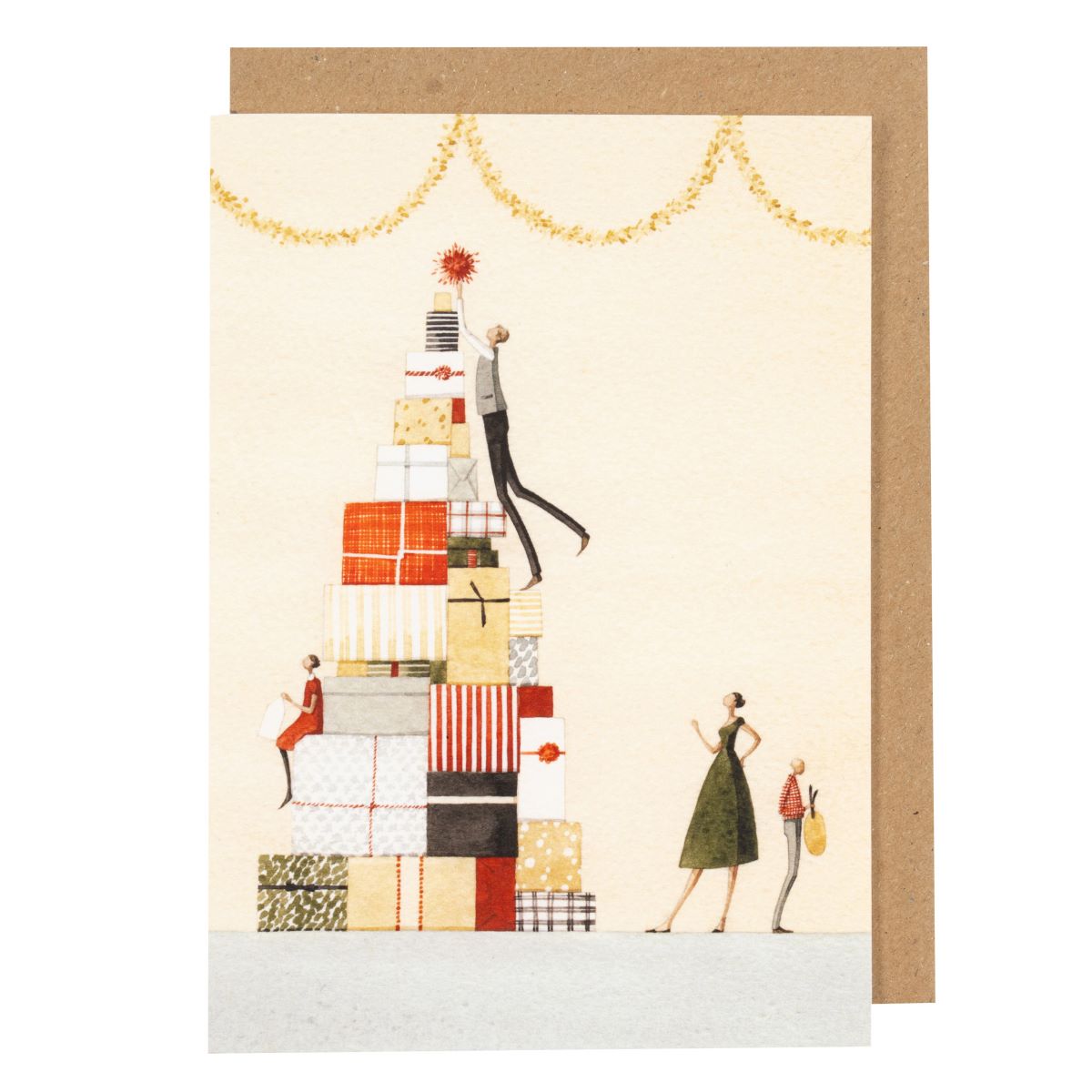 HC047-Laura Stoddart-Christmas Wreath & Present Pile-Xmas Card Pack-A6 10 Pack 2 Design