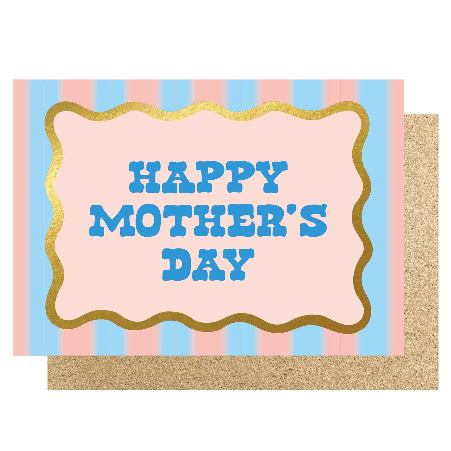 WVMD008-Lucky Ink-Wavy - Happy Mother�S Day Peach & Blue Stripe-Card-