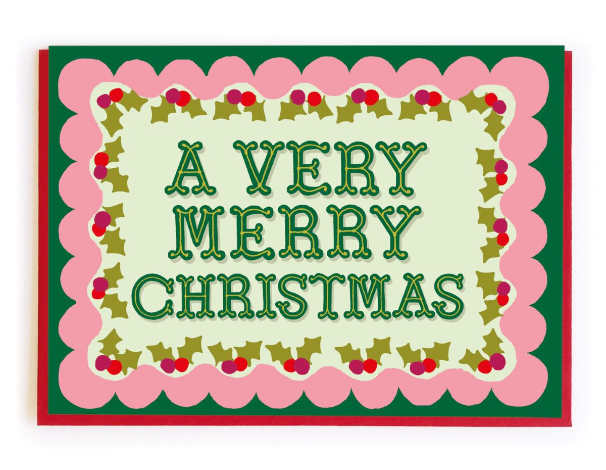 BP069-Noi-A Very Merry Christmass Scallop-Xmas Card-