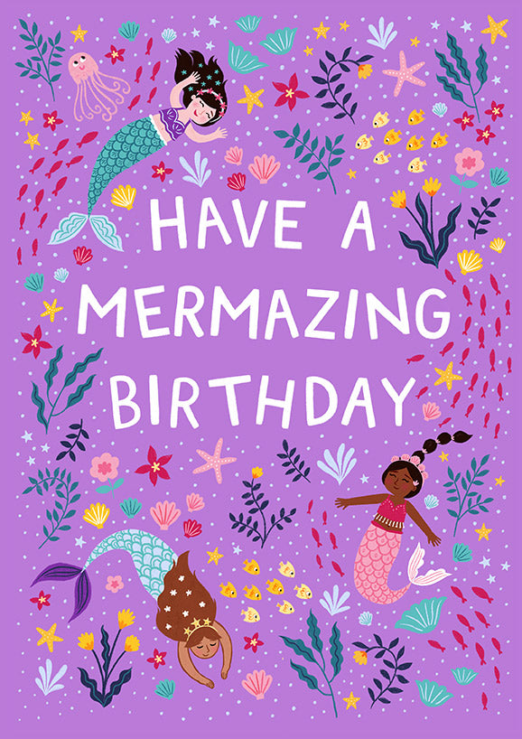 GRL014-Pear Tree Press-Mermazing Birthday-Card-Kids Birthday