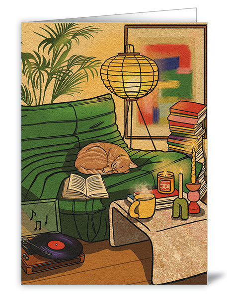2453-Quire-Cat On Sofa In Livingroom-Card-Sunday Mood