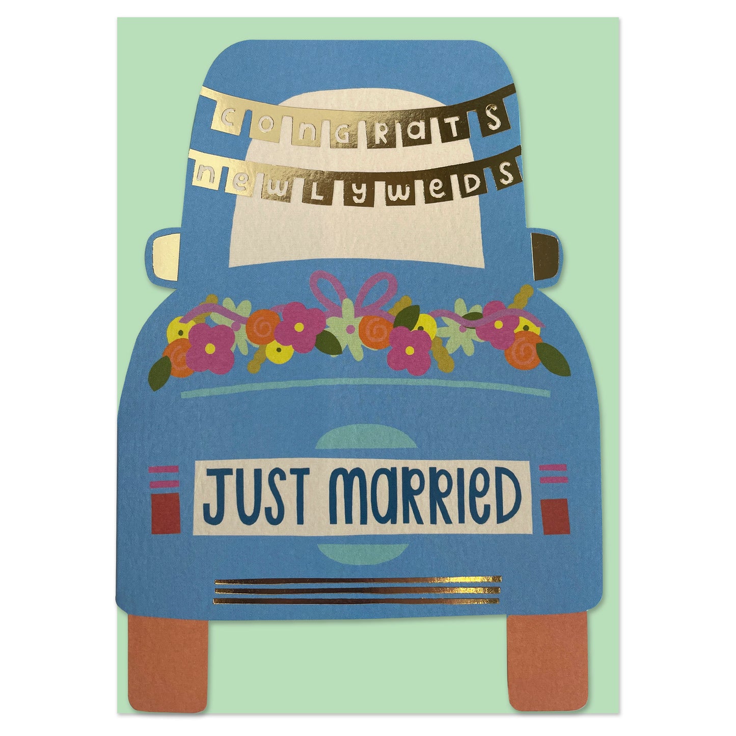 BRS010-Raspberry Blossom-Congrats Newlyweds. Just Married Car-Card-Brightside