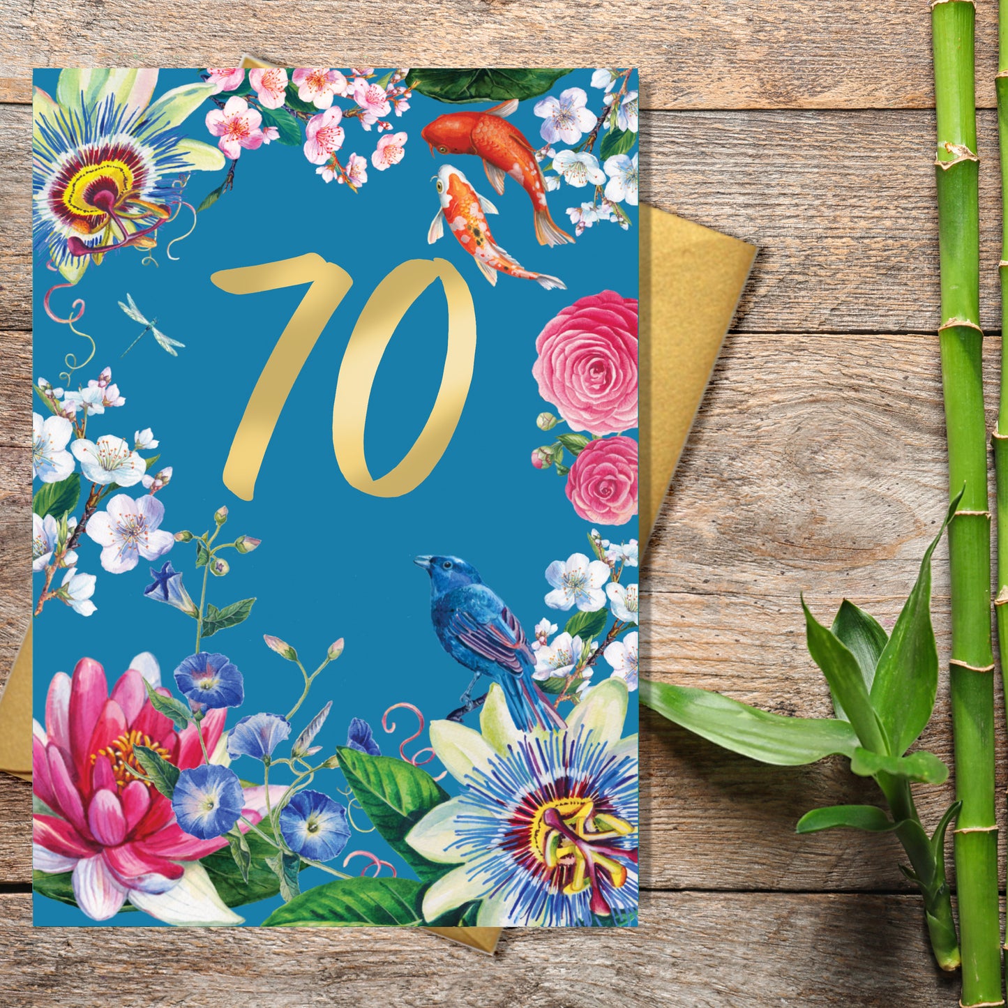 KIM020-Rocket68-70Th Birthday Floral-Card-Kimono