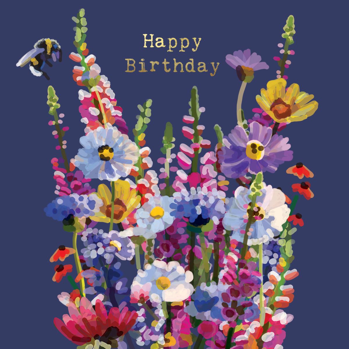 CG002-Sarah Kelleher-Happy Birthday Bee Blue-Card-Cottage Garden