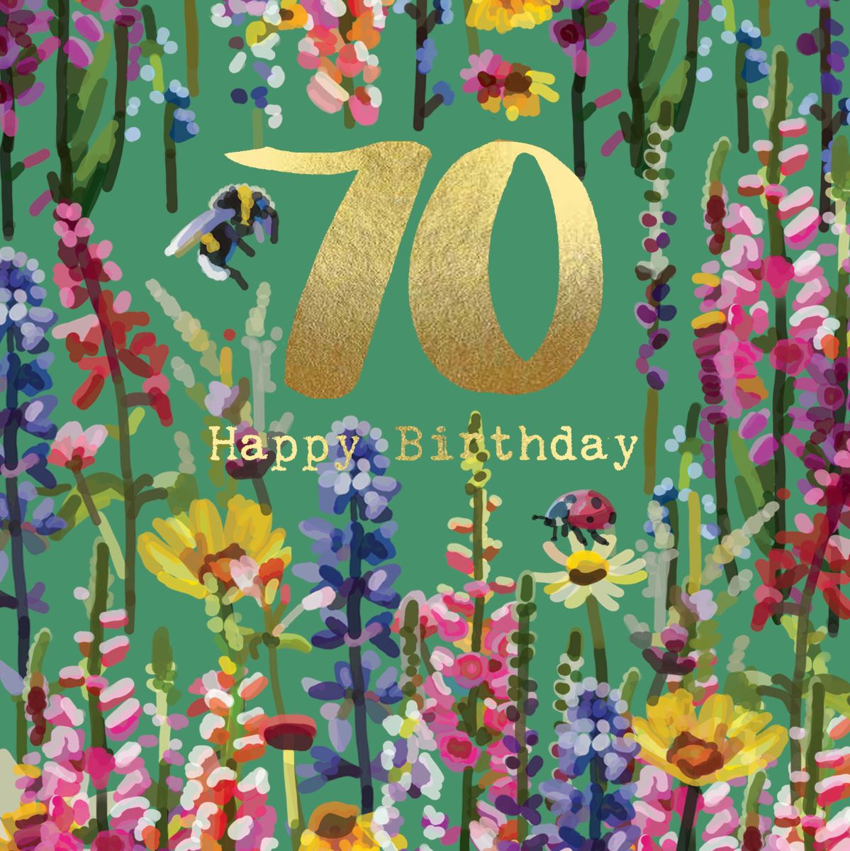 CG009-Sarah Kelleher-70 Happy Birthday Bee-Card-Cottage Garden