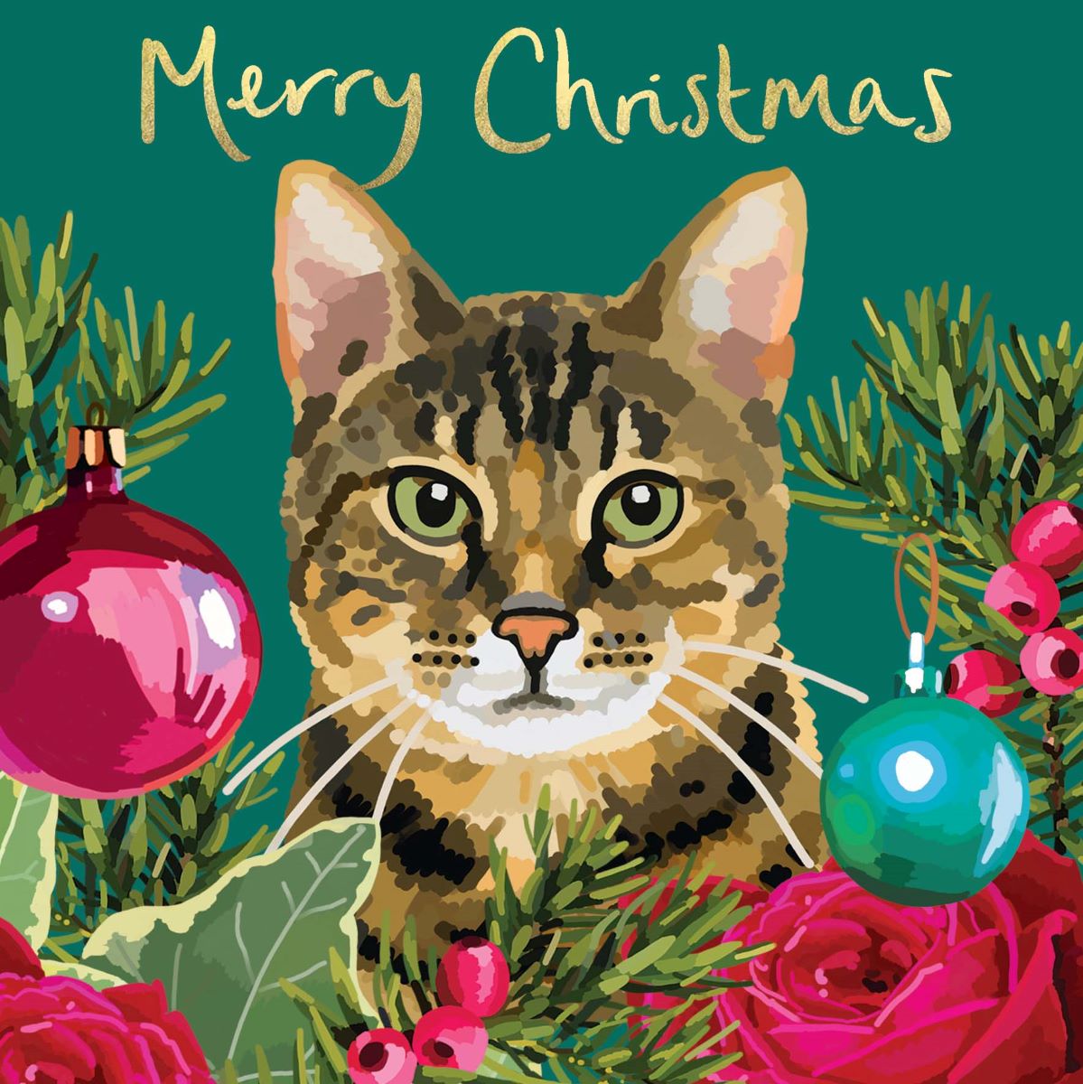 CP005-Sarah Kelleher-Merry Christmas Tabby Cat-Xmas Card-