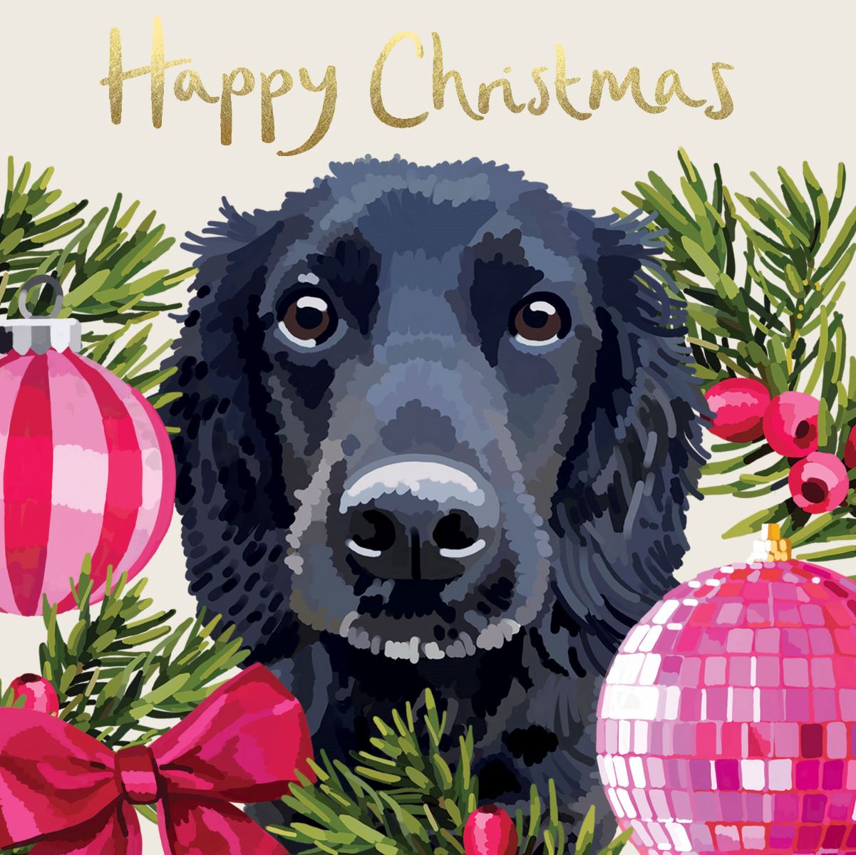 CP007-Sarah Kelleher-Happy Christmas Black Cocker Spaniel-Xmas Card-