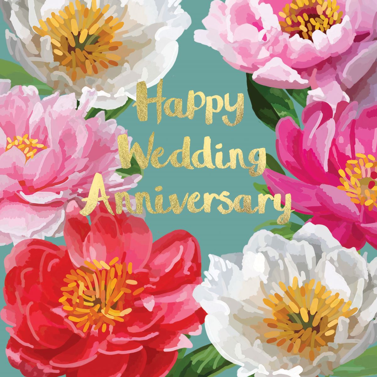 PN009-Sarah Kelleher-Happy Wedding Anniversary Peonies-Card-Peonies