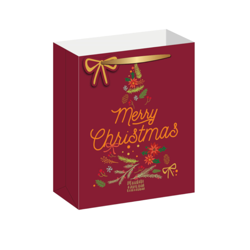 BMX5628-Scarpa-Burgundy Foliage Tree Medium Gift Bag Medium Gift Bag 330X140X265Mm-Xmas Gift Bag-