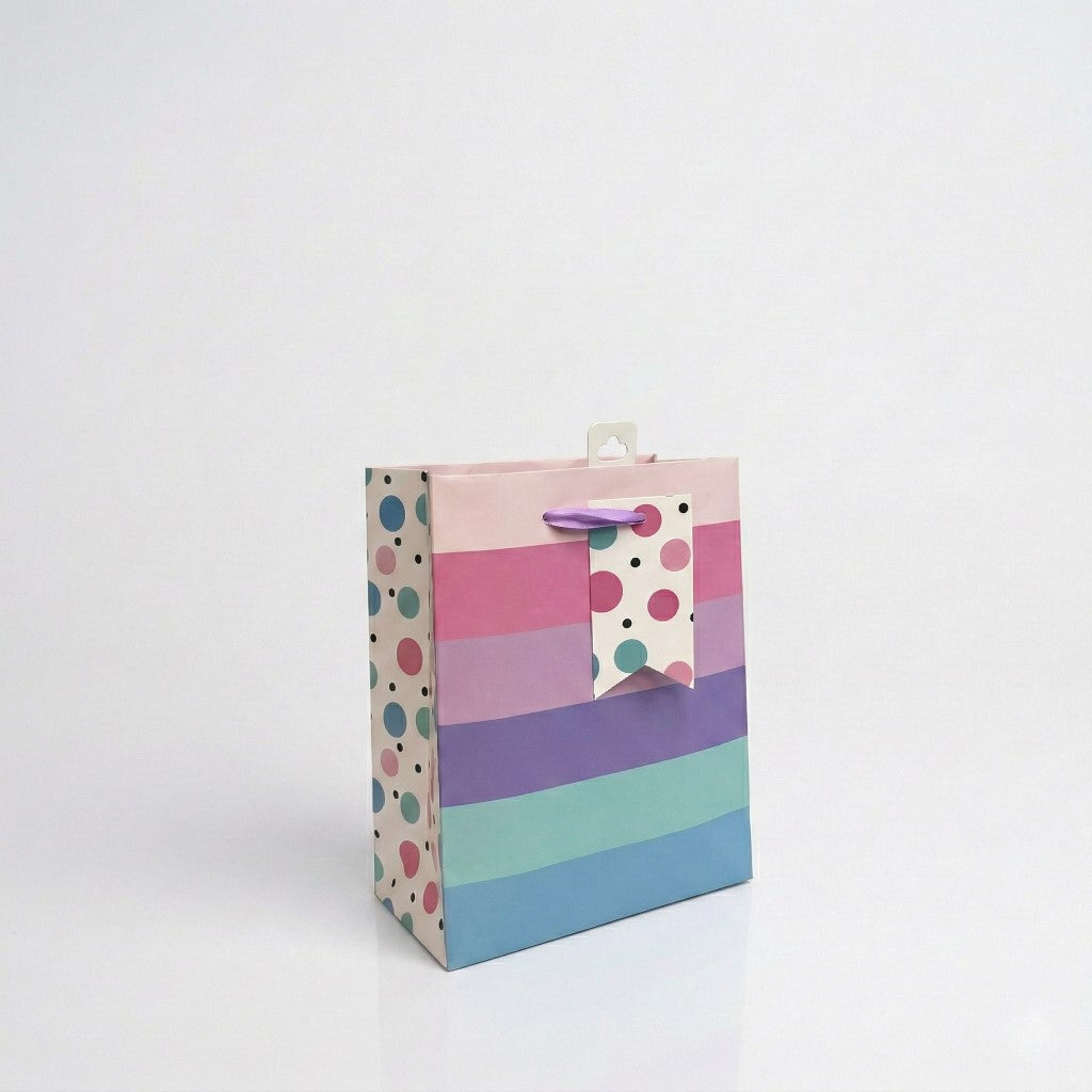 BS7362-Scarpa-Pink Rainbow And Spots Small Gift Bag 228X90X178Mm-Gift Bag-