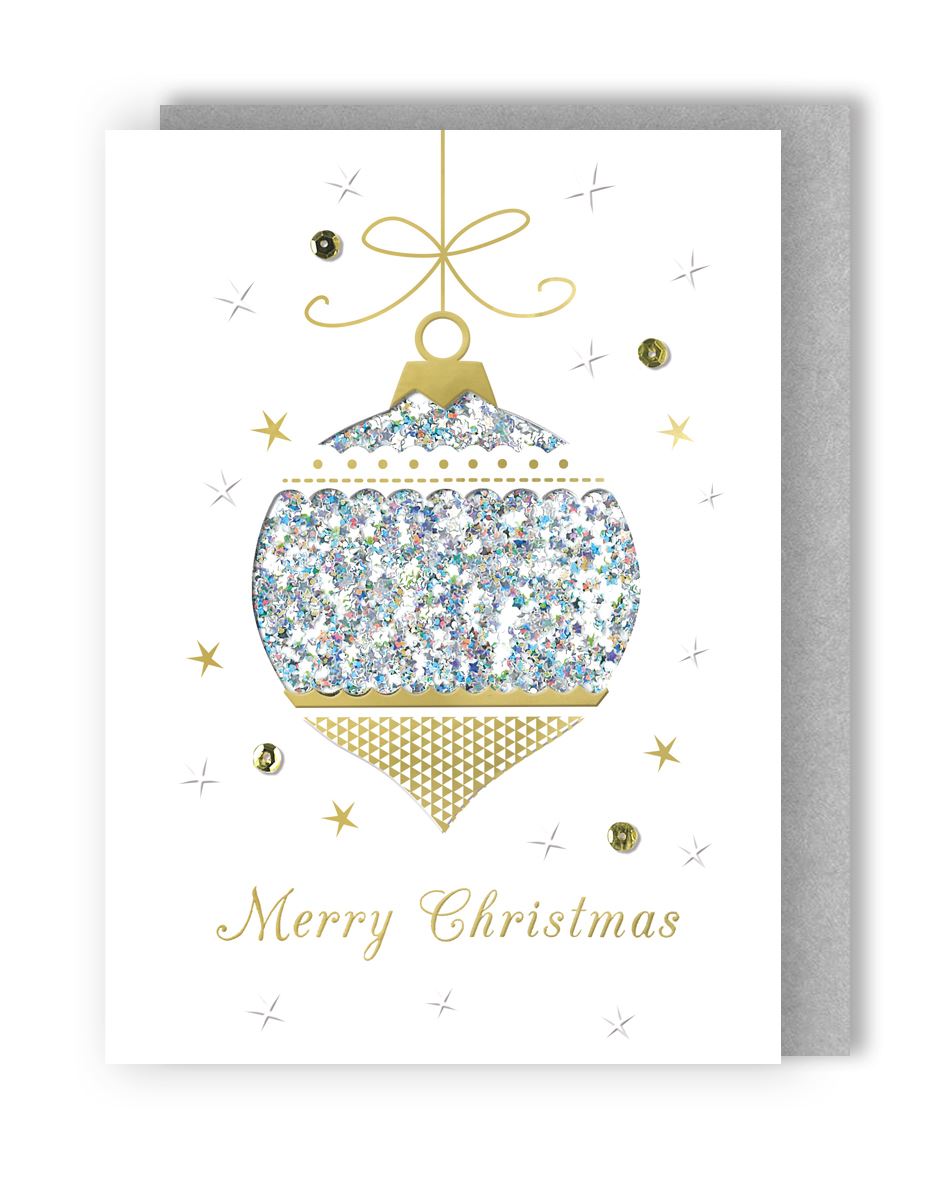 BXW005-Second Nature-Bauble With Bow 5Pck-Xmas Card Pack-Winter Glow