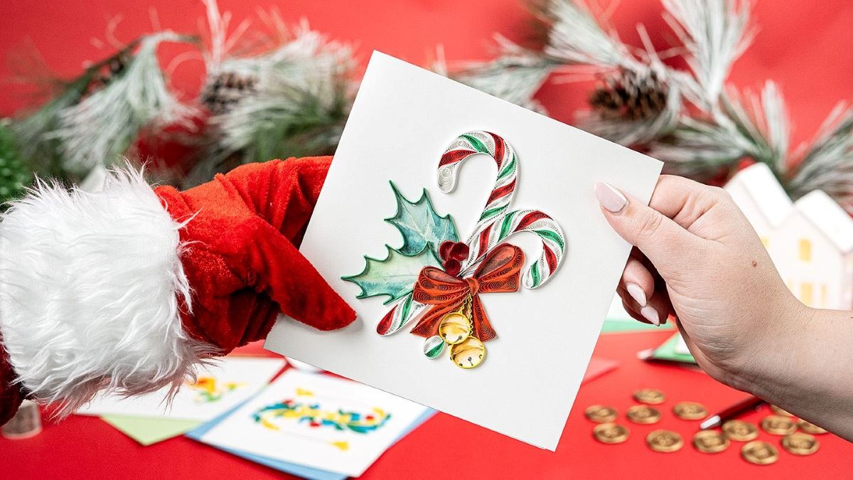 HD6019SN-Second Nature-Candy Canes-Xmas Card-Quilling Card Collection