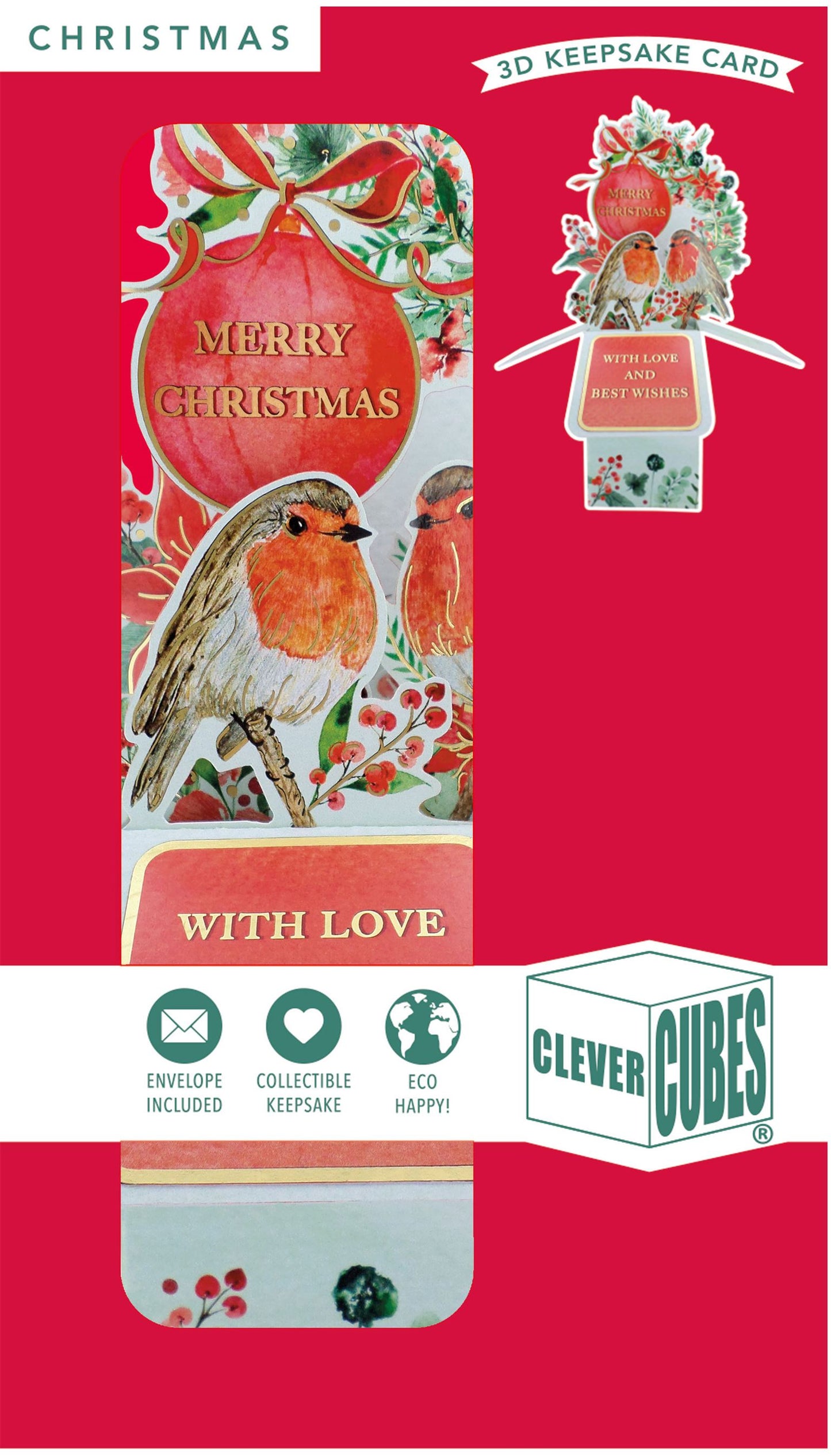 XCU004-Second Nature-Robins 3D-Xmas Card-Clever Cubes