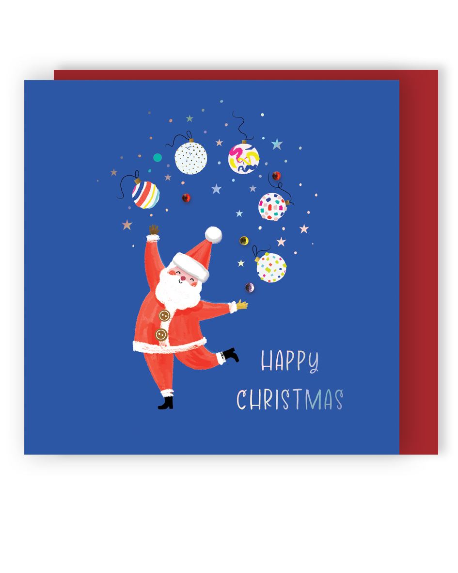 XLSB100-Second Nature-Santa Juggling Baubles 6Pk-Xmas Card Pack-Sparkle