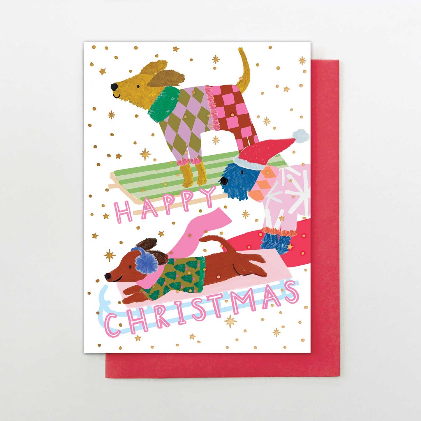 IC007-Stop The Clock-Dogs Sledging-Xmas Card-It'S Christmas