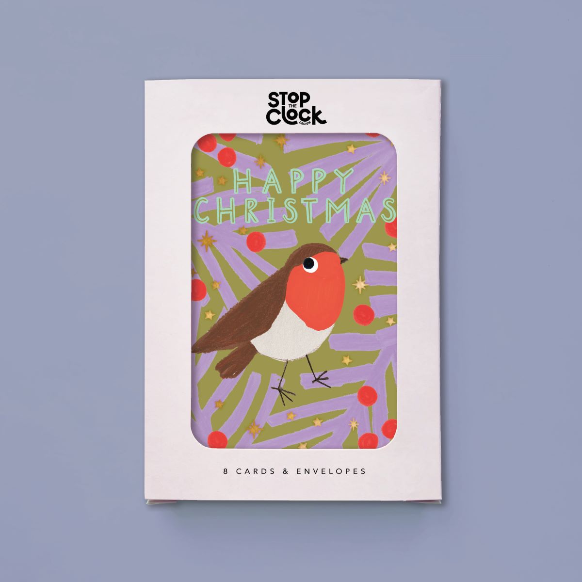 ICB052-Stop The Clock-Happy Christmas Robin-Xmas Card Pack-It'S Christmas - 8 Packs