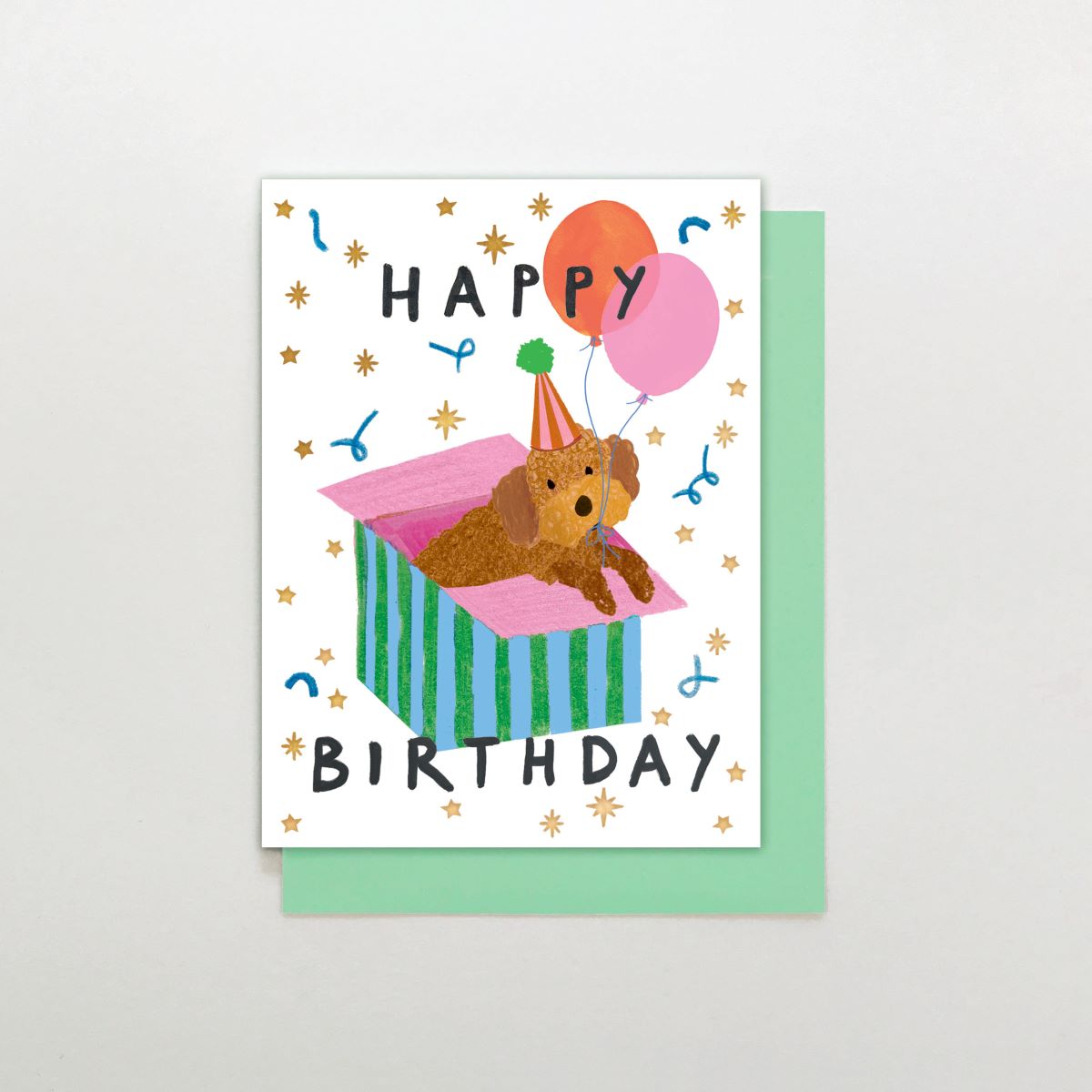 MINI006-Stop The Clock- Happy Birthday Dog In Box-Mini Card-Mini Moments