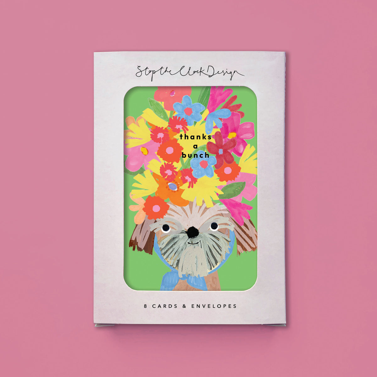 NC042-Stop The Clock-Thanks A Bunch Dog-Card Pack-Notecards