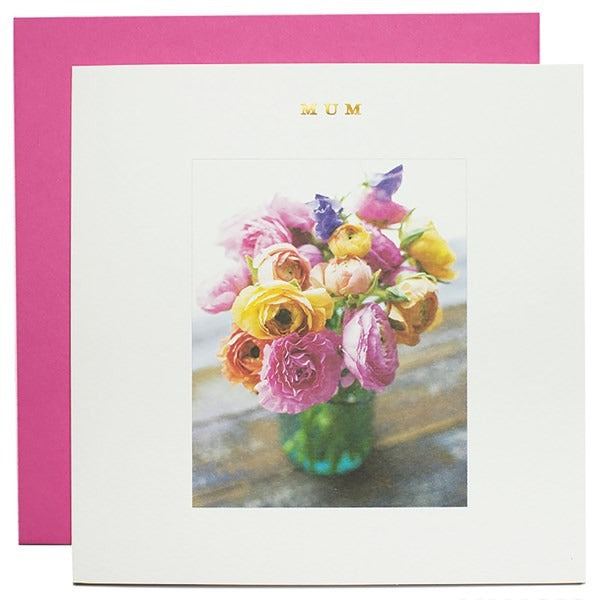 MM1803-Susan O'Hanlon-Spring Flowers In Green Glass Vase Mum-Card-