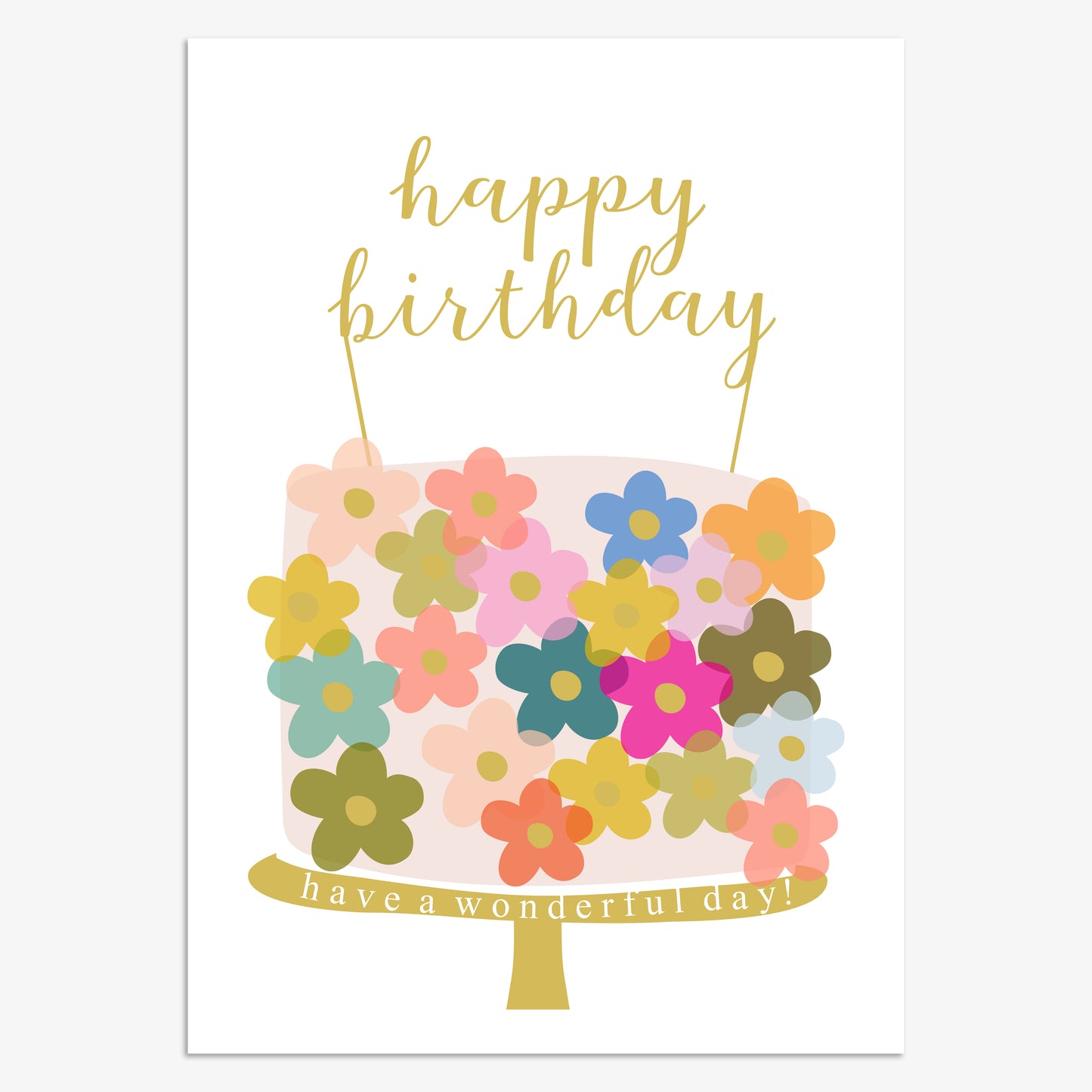 OJ027-Think of Me-Happy Birthday Floral Cake-Card-Overjoyed