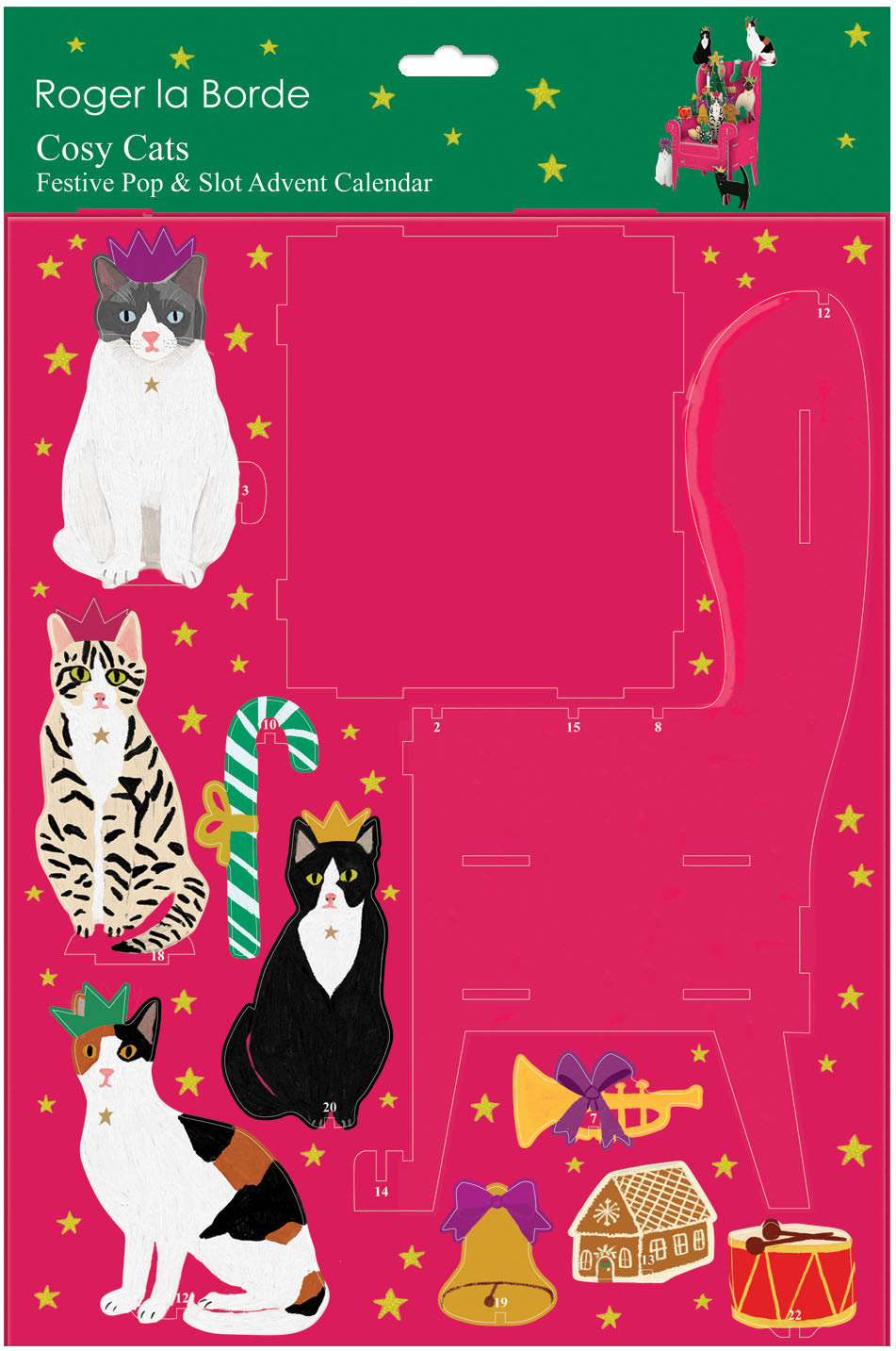 POPAL605-Roger La B-Chouchou Chat Large Pop & Slot 3D Advent-Xmas Calendar-Cosy Cats