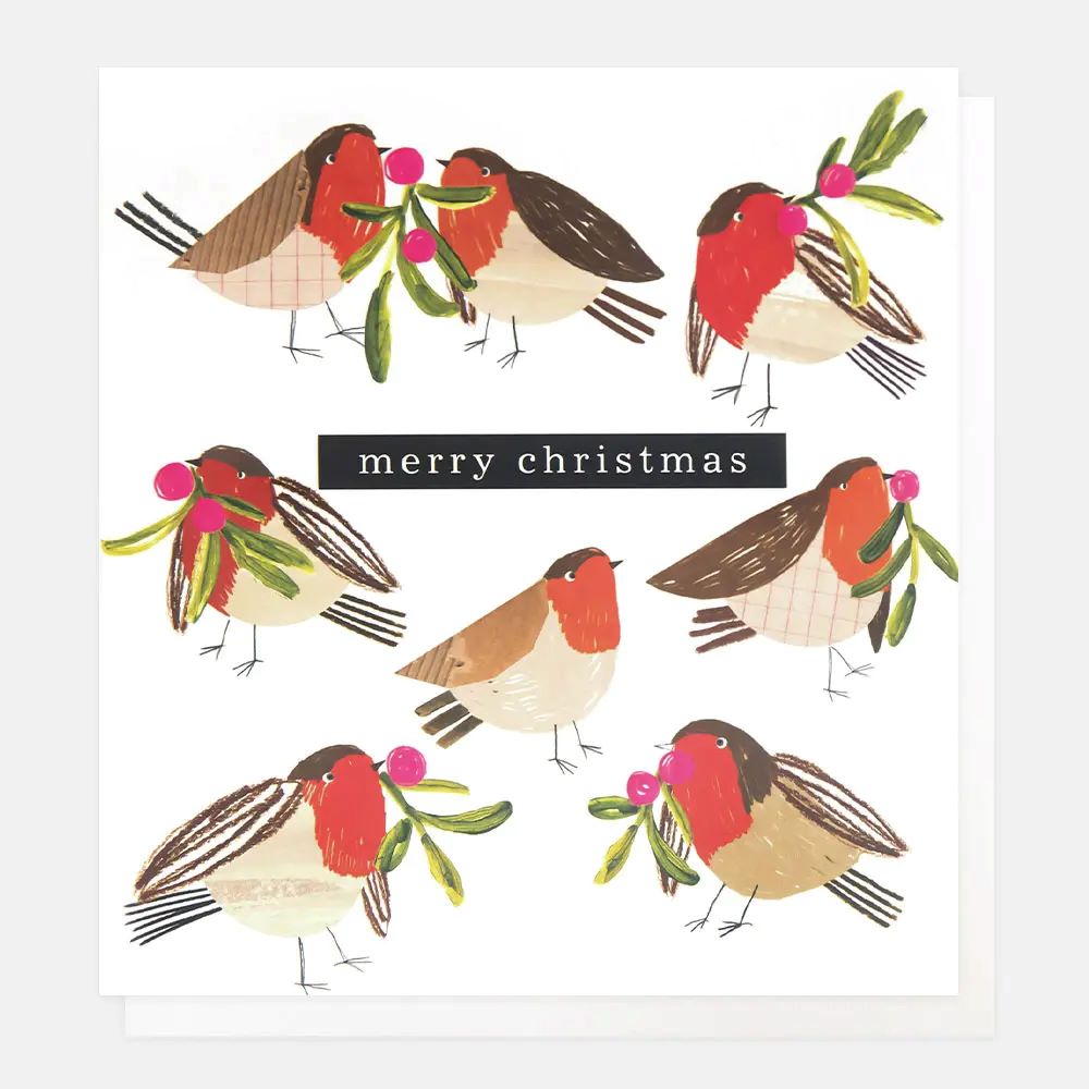 SGX011-Caroline G-Merry Christmas Collaged Robins-Xmas Card-
