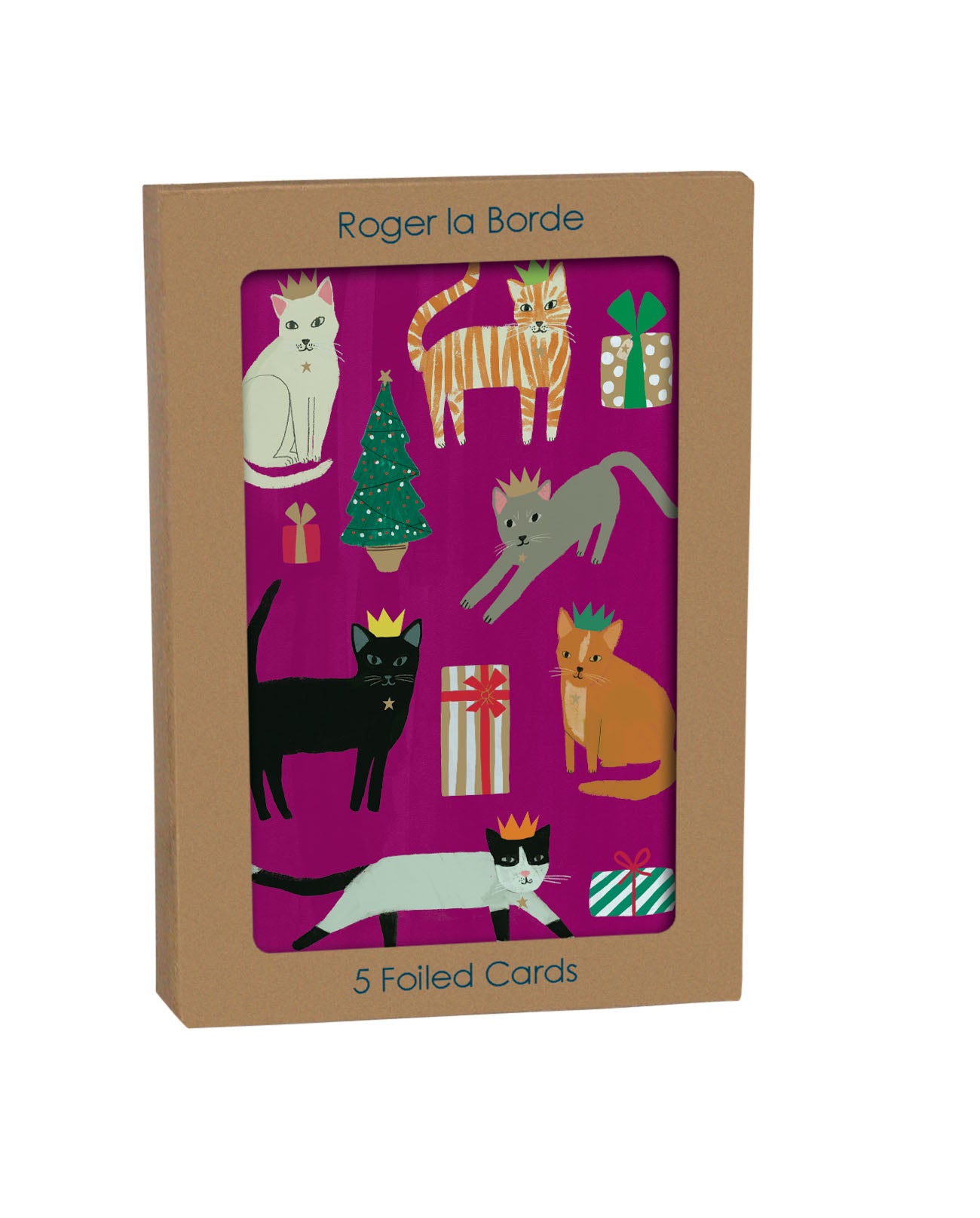 GCX1066P-Roger La B-Chouchou Chat Greeting Card 5 Pack-Xmas Card Pack-Standard Card