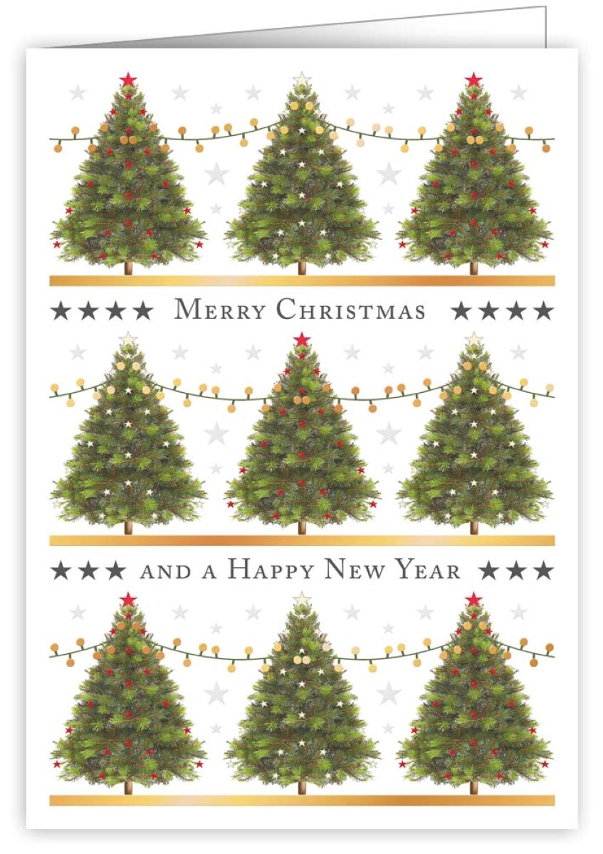 4762-Quire-Christmas Trees With Strings Of Light-Xmas Card-Mac Classic