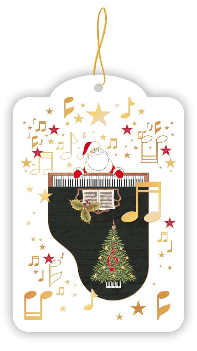 857-Quire-Santa Playing Piano-Xmas Gift Tags-5 Pk