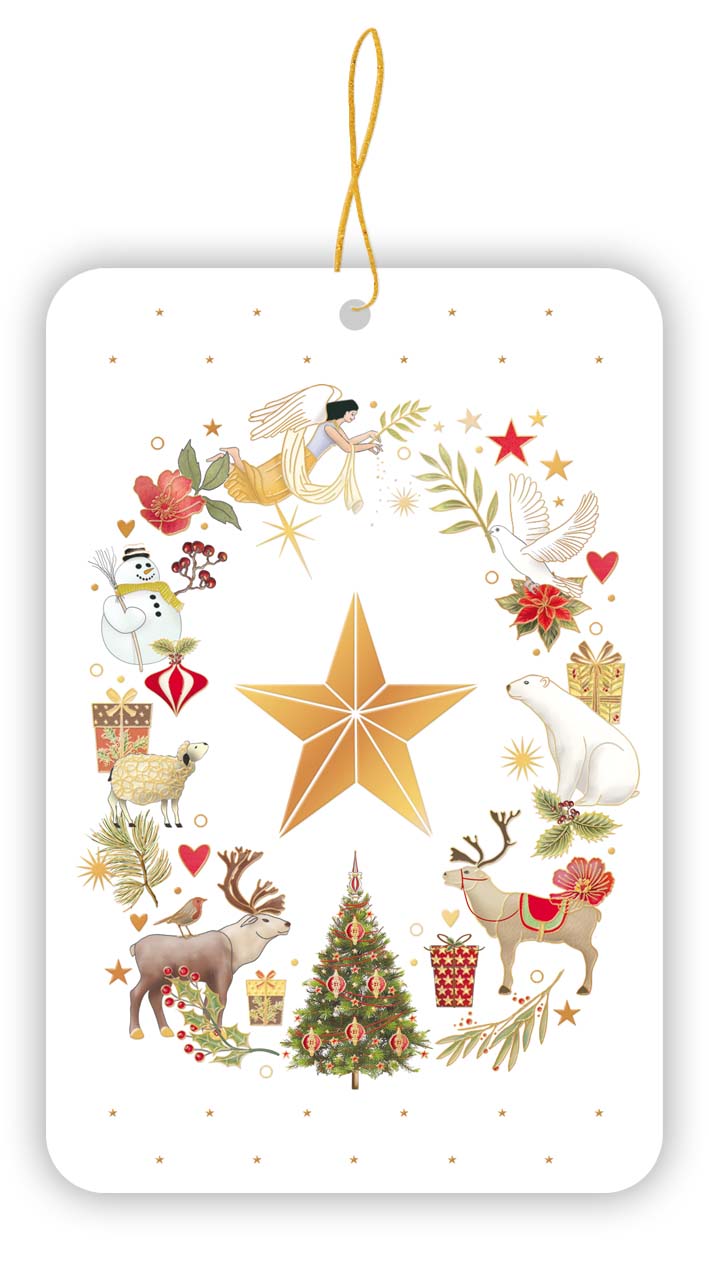 847-Quire-Christmas Icon Wreath-Xmas Gift Tags-Gift Tag 5 Pack