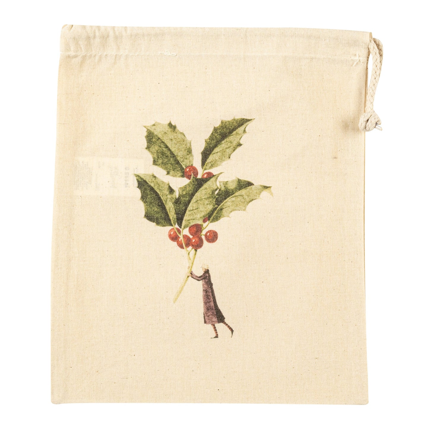 HC032-Laura Stoddart-Holly-Xmas Gift Bag-Small Drawstring Bag 25.5 X 29.5 Cm