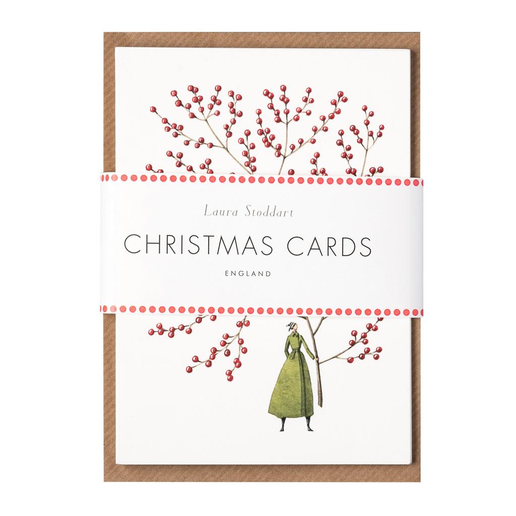 HC015-Laura Stoddart-Red Berries Cards-Xmas Card Pack-Happy Christmas