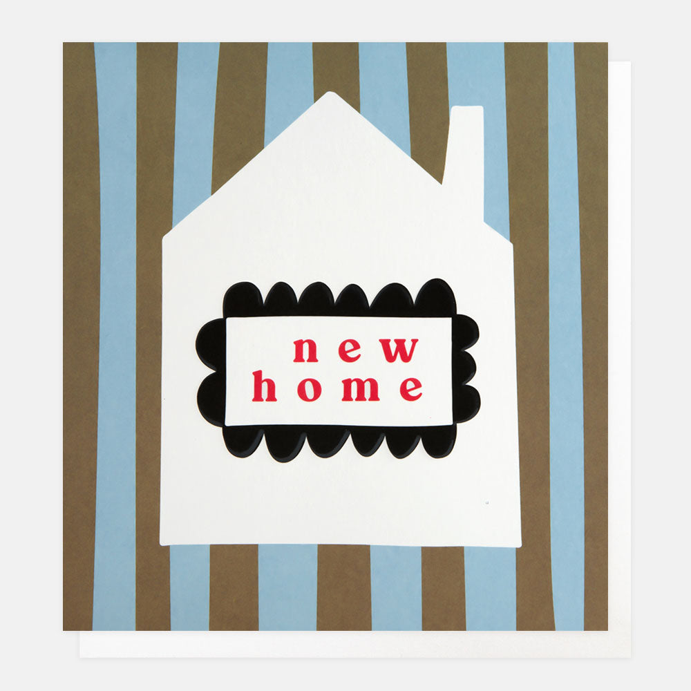 LOT010-Caroline G-New Home House On Blue/Khaki� Stripe-Card-Lots Of Love