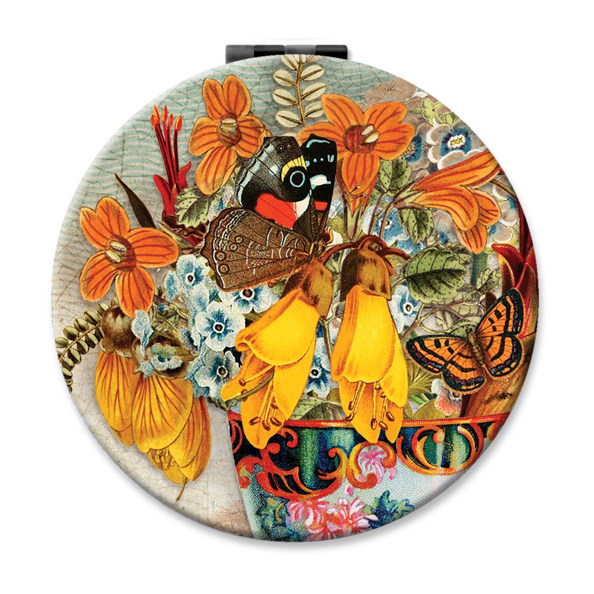 NZTWCM027-Live Wires-Red Admiral On Kowhai-8cm-Mirror