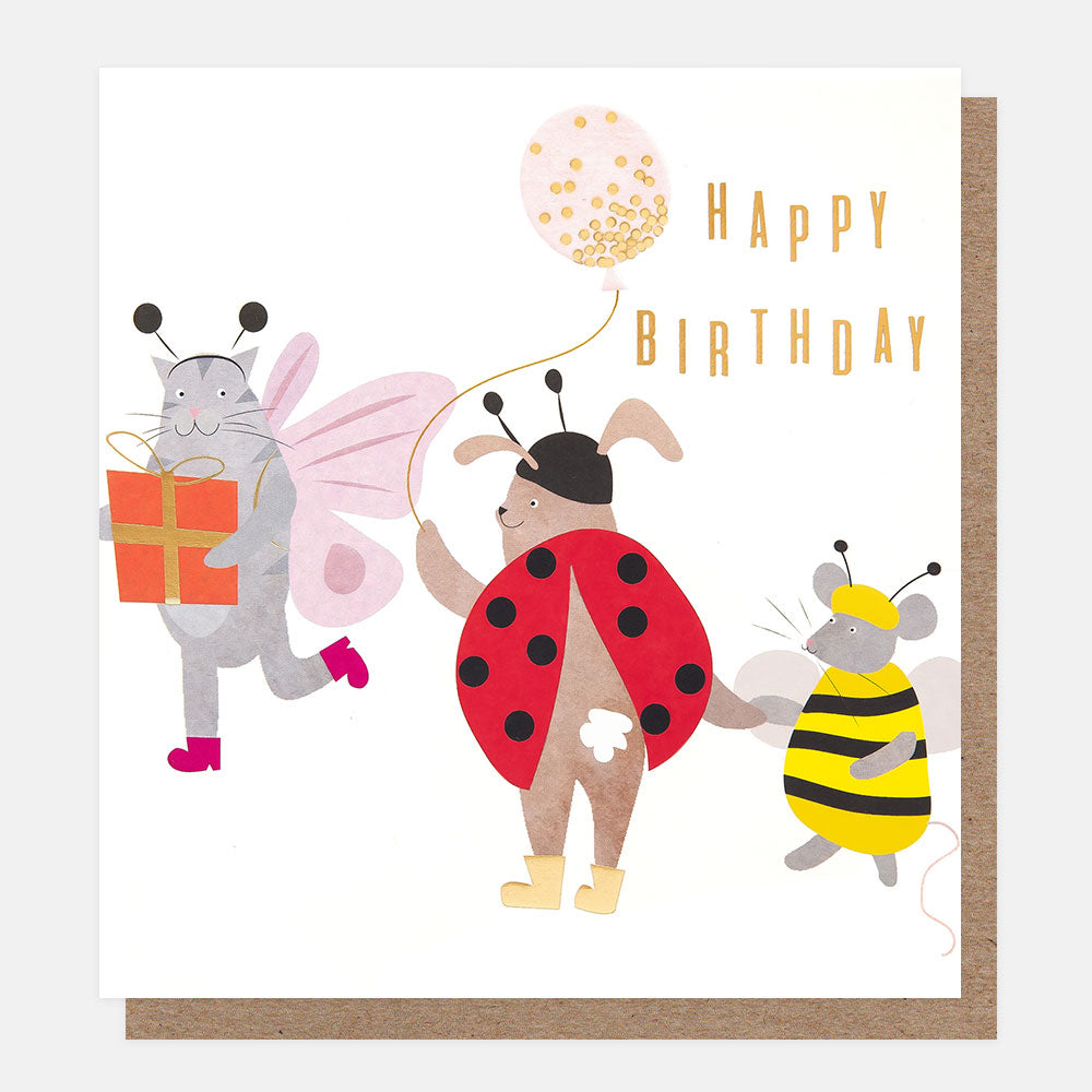 DUB003-Caroline G-Happy Birthday Butterfly Ladybug Bee Animals-Card-Dressing Up Box