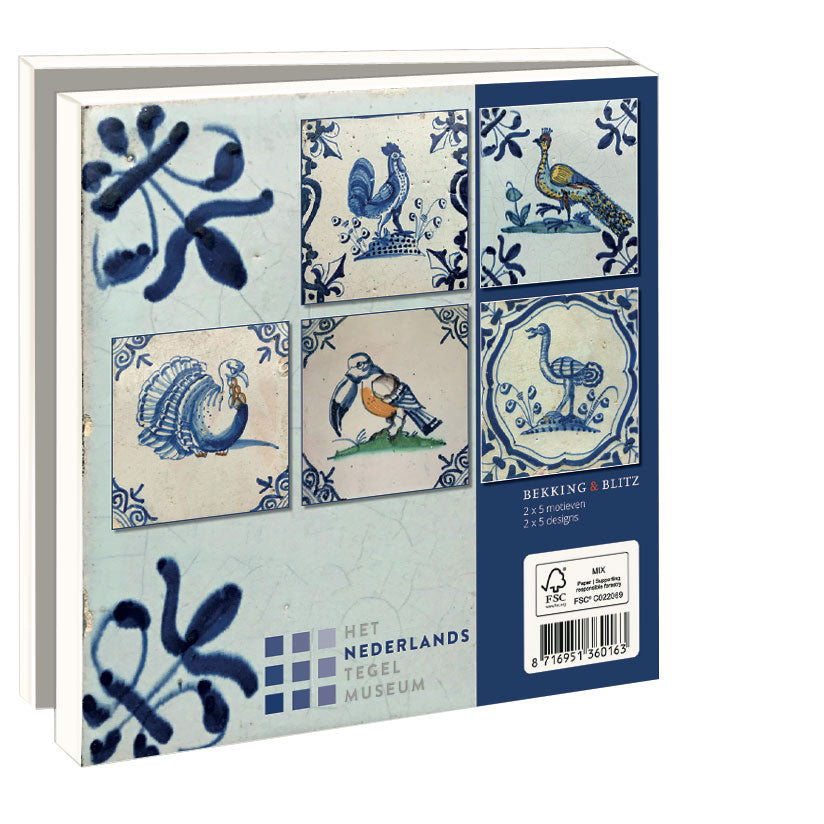 WMC1163-Bekking & Blitz-Birds Het Nederlands Tegelmuseum-10 Notecards With Envelopes Various Designs-Notewallet-