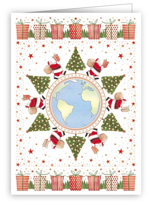 9470-Quire-Globe With Santas Presents-Xmas Mini Card-Mini Cards