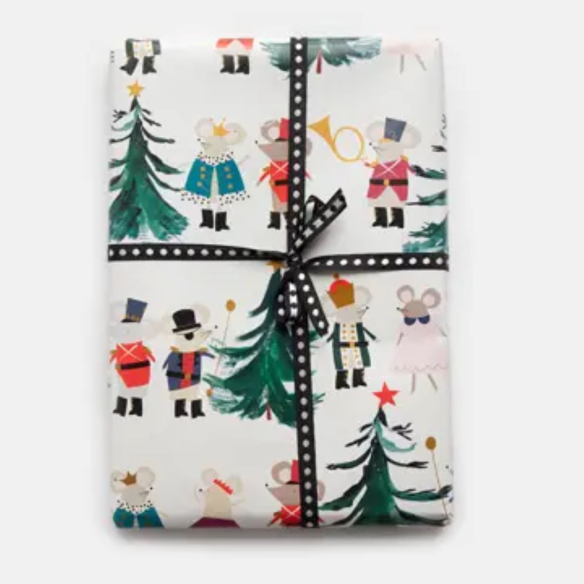 RWX021-Caroline G-Nutcracker Mice Scenes W/ Christmas Trees 5M Roll Wrap-Xmas Roll Wrap-70 Cm X 5 M